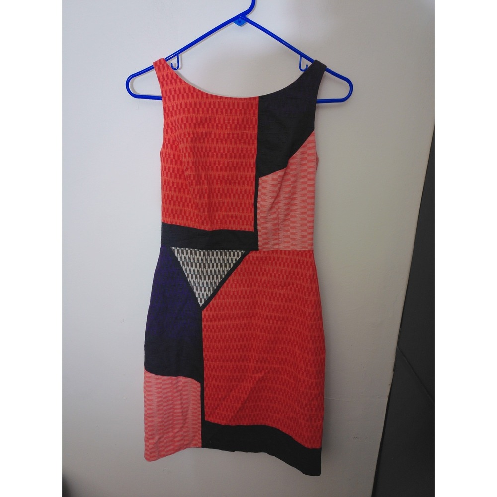 Tabitha Sheath Dress Women 0 Orange Geometric Colorblock V-Back Mod Avant Garde